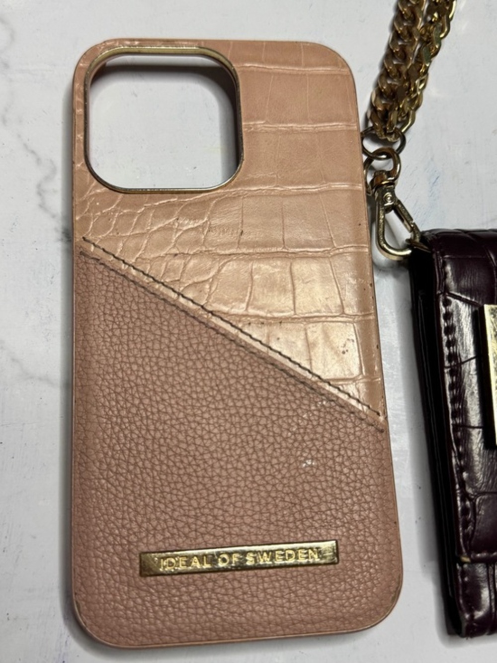 Blush Pink Croc-Texture Phone Case with Card Slot